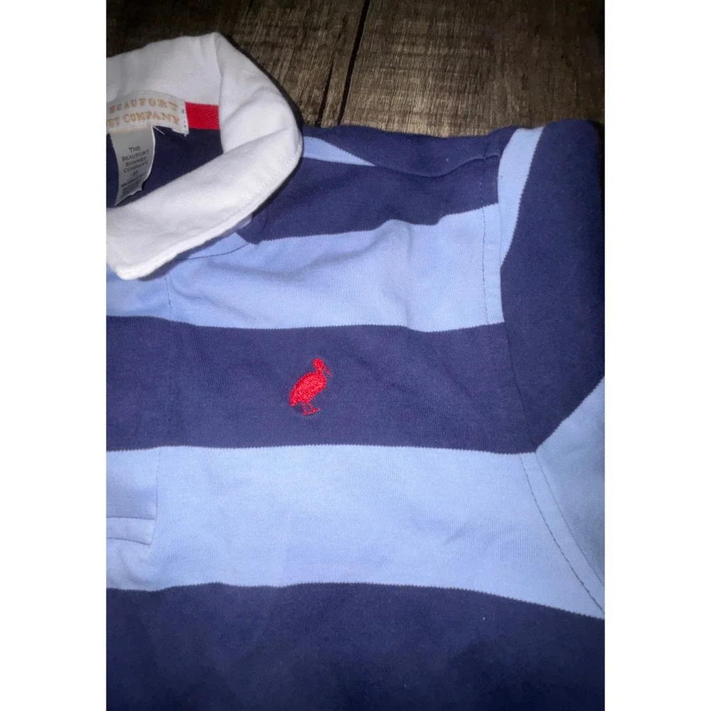 The Beaufort Bonnet Company Boys Rugby Shirt Blue Striped Pima Cotton Size 12